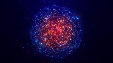 Abstract glowing particle sphere, atom, energy ball shining brightly with ray Stock Footage 254072269