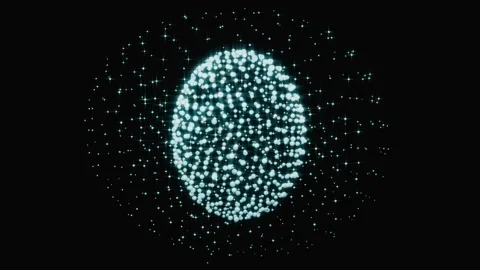 Abstract glowing particle sphere rotating on dark background Stock Footage 346663950