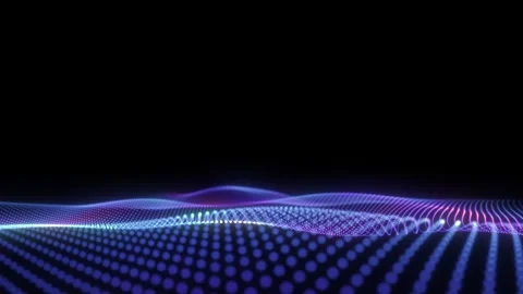 Abstract glowing particle wave landscape, blue purple digital data flow ter.. Stock Footage 335242419