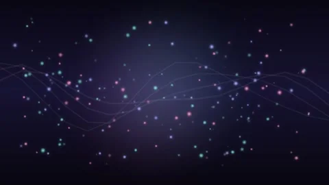 Abstract glowing particles and wavy lines on dark background Stock Footage 335893782