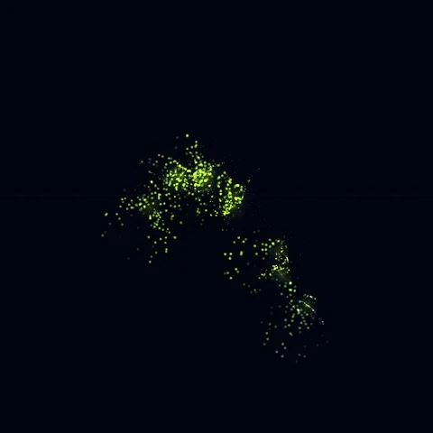 Abstract glowing particles explode in dark space, motion graphic, digital art Video stock 347809745