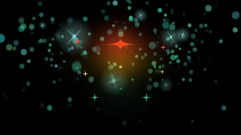 Abstract glowing particles floating through dark space with multicolored star Vidéo 344220067