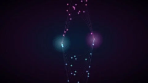 Abstract glowing particles flowing between two digital network nodes Stock Footage 335942034