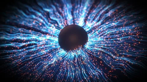 Abstract glowing particles flying from the center of the ball in a spiral Stock Footage 284319033