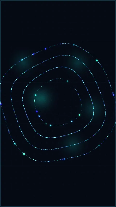 Abstract Glowing Particles Forming Concentric Circles on Dark Background Stock Footage 346203028