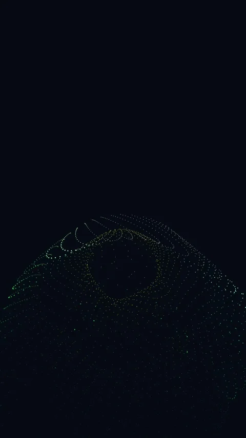 Abstract glowing particles forming a dynamic shape on black background Stock Footage 340386587