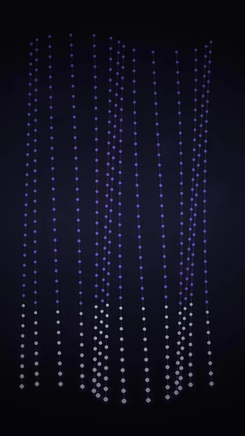 Abstract glowing particles forming vertical strings on dark background, dat.. 库存影片 347698857
