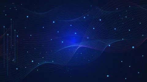 Abstract glowing particles with molecular structure and wave flow. Stock Illustration