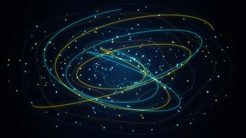 Abstract glowing particles orbiting in dark space with subtle light flares Video stock 346069055
