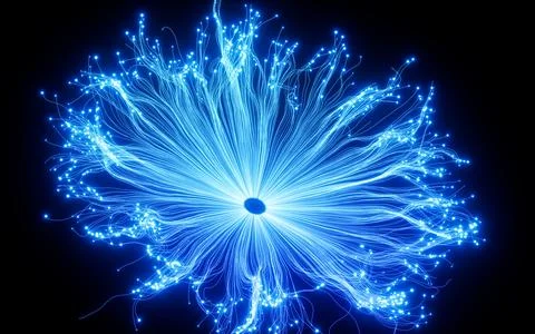 Abstract glowing particles, point explode, 3d rendering. Stock Illustration