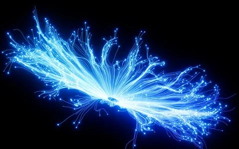 Abstract glowing particles, point explode, 3d rendering. Stock Illustration