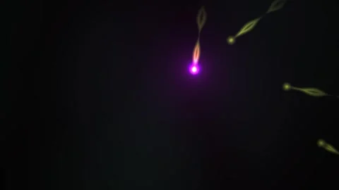Abstract glowing particles resembling sperm swimming towards a central ligh.. Stock Footage 334475080
