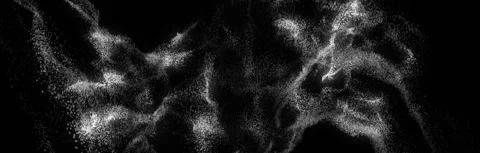 Abstract Glowing Particles Rising Up with Waves on Black Background Stock Footage 340960494