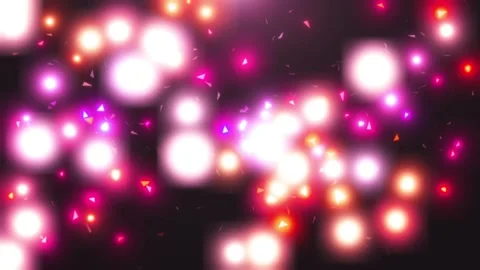 Abstract glowing pink and orange bokeh lights with flying triangular Stock Footage 312814717