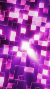 Abstract glowing pink cubes forming a digital grid with light rays and reflec Stock Illustration