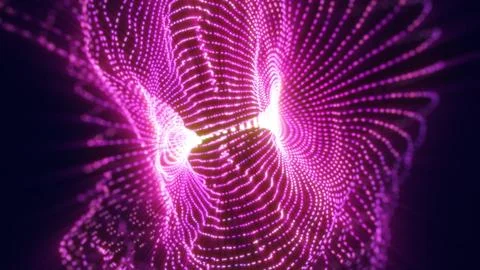 Abstract glowing pink wave grid with luminous flowing particles Stock Illustration