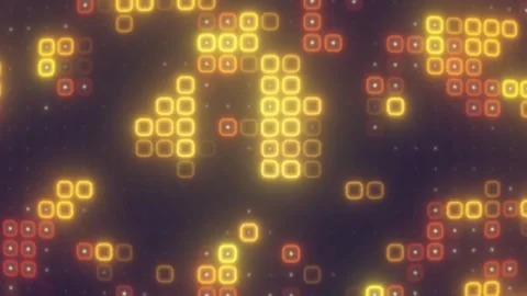 Abstract glowing pixel grid with yellow and orange square lights Stock Footage 334688625