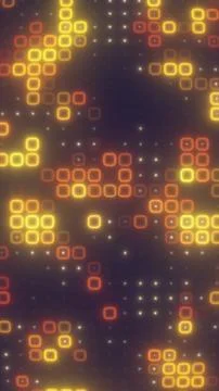 Abstract glowing pixel grid with yellow and orange square lights, digital p.. Stock Illustration