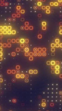 Abstract glowing pixel grid with yellow and orange square lights, digital p.. Stock-Illustration