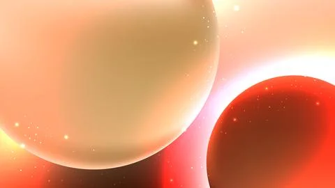 Abstract glowing planets background in warm orange red gold tones with cosm.. Иллюстрация