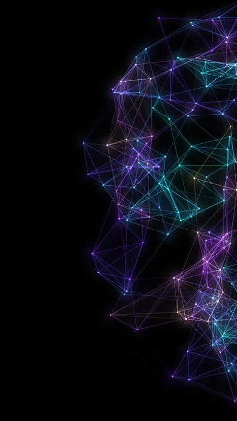 Abstract Glowing Plexus Network Loop with Dynamic Colorful Connected Nodes Video stock 347432933