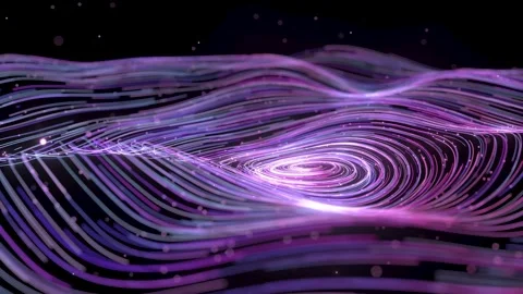 Abstract glowing purple lines flow dynamically forming a vortex in dark space Video stock 327345290