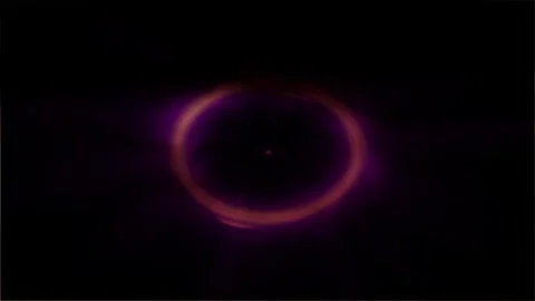 Abstract glowing purple ring with soft blur, neon circular light forming energy  Stockbeeldmateriaal 296881506