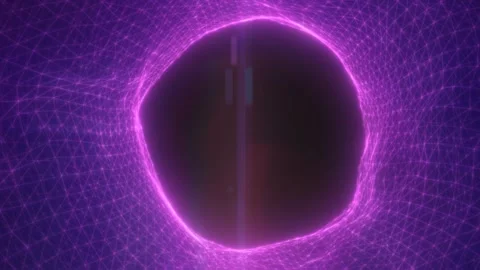 Abstract glowing purple sphere surrounded by a dense neon mesh network Stock Footage 339086305