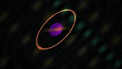 Abstract Glowing Purple Sphere Surrounded by a Golden Orbital Ring in Deep .. Stock Footage 341791614