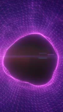 Abstract glowing purple sphere surrounded by a dense neon mesh network, sym.. 스톡 일러스트
