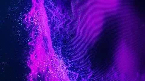Abstract glowing purple wave of particles and digital lights Stock Illustration