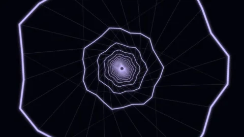 Abstract glowing purple wireframe tunnel on black background Stock Footage 336342151