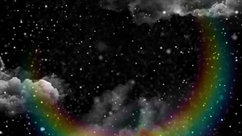 Abstract glowing rainbow arc floating through dark starry space filled with Stock Footage 343842738