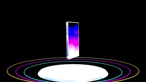 Abstract glowing rectangle rotates on a subtle ring platform against a dark.. Stock Footage 346271110