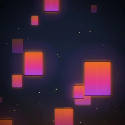 Abstract Glowing Rectangles Floating in Dark Sky with Stars, Neon Gradient .. Stock Footage 348198849