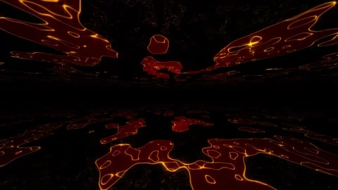Abstract glowing red and orange liquid terrain with molten yellow lines Stock Footage 324573534