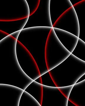 Abstract glowing red and white curves on black background with dynamic ligh.. Stock Illustration