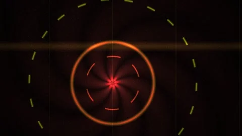Abstract glowing red circle with orange outline and dashed lines on black b.. Stock Footage 336225876