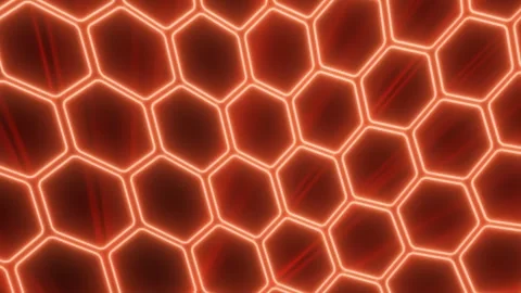 Abstract glowing red hexagonal grid pattern with illuminated lines Stock Footage 321208381