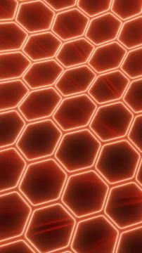 Abstract glowing red hexagonal grid pattern with illuminated lines creating a 库存插图