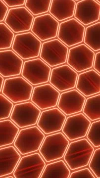 Abstract glowing red hexagonal grid pattern with illuminated lines creating a 스톡 일러스트