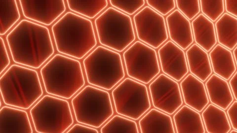 Abstract glowing red hexagonal grid pattern with illuminated lines Stockillustratie