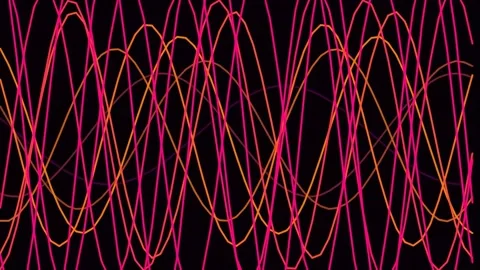 Abstract glowing red pink lines background of energetic flowing curve pattern Stock Footage 340380666