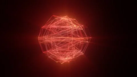 Abstract glowing red sphere composed of intersecting polygonal lines Stock Footage 345511817