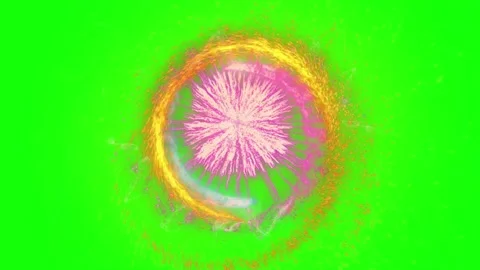Abstract glowing ring texture with vibrant gradient lighting on solid green Video stock 346198461