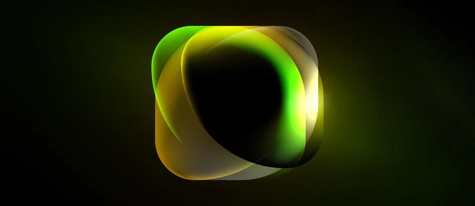 Abstract glowing shape. Layers overlap creating luminous effect. Dark backg.. Stock Illustration