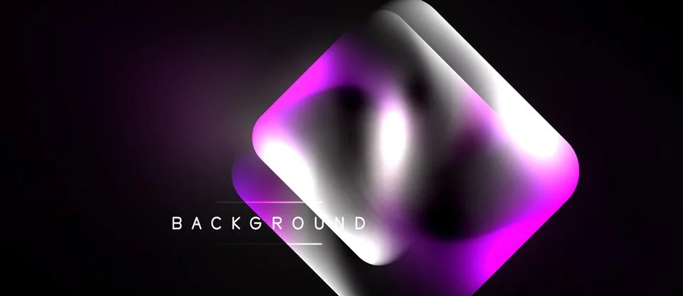 Abstract glowing shape over black background. Purple, white hues create moder Stock Illustration