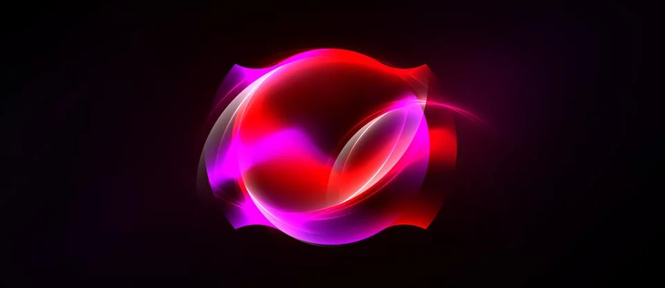 Abstract glowing shape. Red, pink hues dominate dark background. Fluid lines Stock Illustration