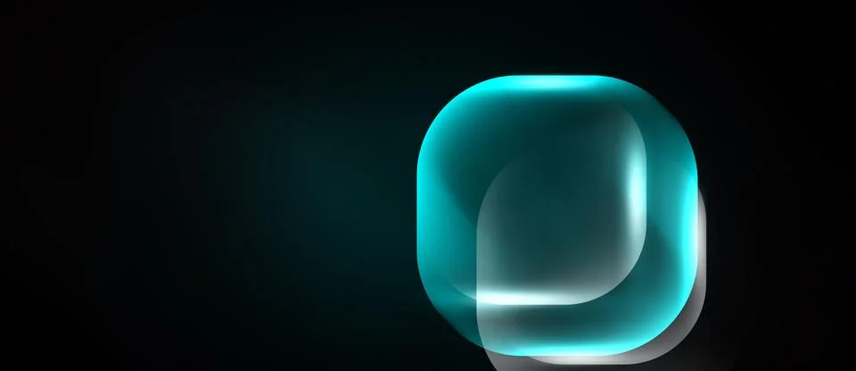 Abstract glowing shape, rounded square with layered effect. Teal hues dominat Stock Illustration