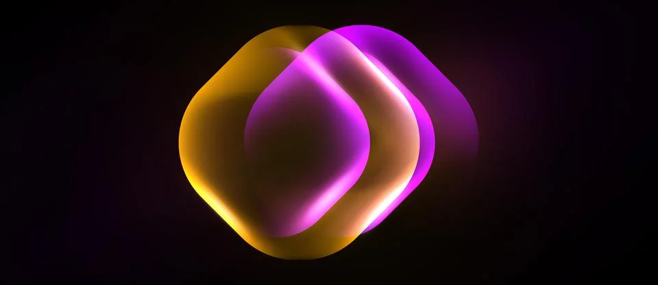 Abstract glowing shape. Soft gradients, purple, orange hues dominate dark Stock Illustration